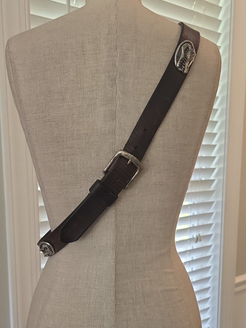 Men's Dark Brown Leather Belt with Alligator Silver-Tone Buckle
